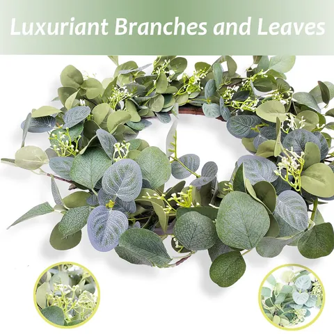 Artificial Eucalyptus Wreath With Welcome Wood Sign White Berries Handmade Greenery Wreath For Front Door Wall Home Decor