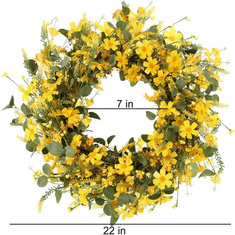 Künstlicher Gelber Gänseblümchenkranz Mit Eukalyptusblättern Für Die Haustürdekoration Frühling Sommer Floral Wandkranz Haus Deko