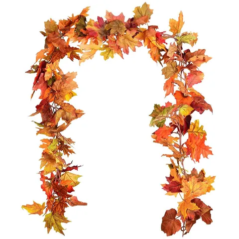 Guirnalda de Hojas de Arce Artificiales de Otoño para Decoración Acción de Gracias Halloween Follaje de Seda para Chimenea Escaleras
