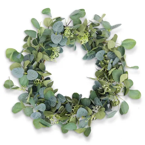Artificial Eucalyptus Wreath With Welcome Wood Sign White Berries Handmade Greenery Wreath For Front Door Wall Home Decor