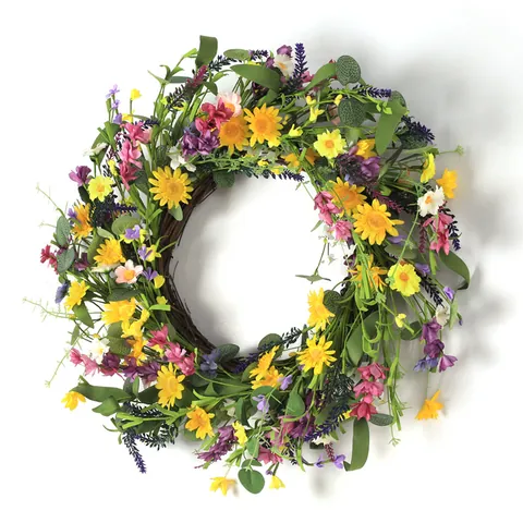 Artificial Flower Wreath With Sunflower Lavender Daisy For Front Door Home Wedding Decor Farmhouse Floral Vine Garland