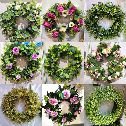 Artificial Spring Flower Wreath For Front Door Farmhouse Eucalyptus Rose Peony Floral Garland For Easter Home Wall Outdoor Party Decor