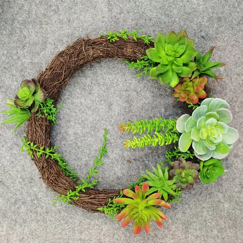 Artificial Succulent Wreath Spring Easter Front Door Farmhouse Wall Hanging Simulation Green Plant Home Party Decoration