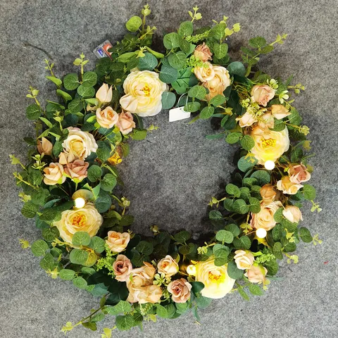 Guirnalda de Flores de Huevo de Pascua Con Luces LED Rosa Artificial Eucalipto Hojas Verdes Decoración Primavera Puerta Pared Fiesta