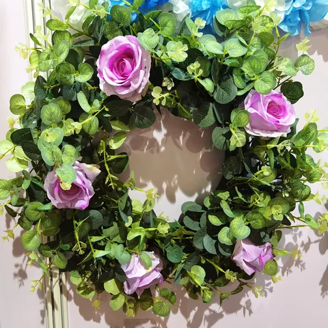 Artificial Spring Flower Wreath For Front Door Farmhouse Eucalyptus Rose Peony Floral Garland For Easter Home Wall Outdoor Party Decor