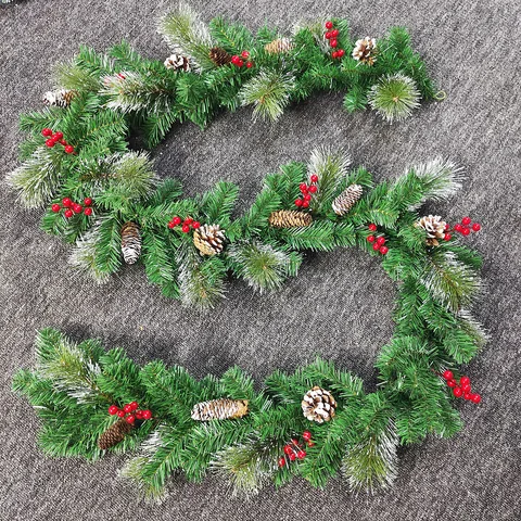 Extra Long Christmas Garland PVC Pine Needle Vine With Pinecones Red Berries Snow Flocked For Home Staircase Decor Festive Ornament