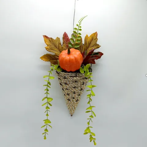 Autunno Zucca Artificiale Foglia di Acero Intrecciato Cesto Appeso Decorazione della Parete per Ringraziamento Halloween Casa