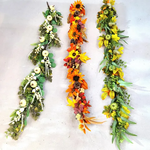 Artificial Autumn Garland White Pumpkin Maple Leaf Sunflower Pinecone For Thanksgiving Halloween Wedding Home Table Decor
