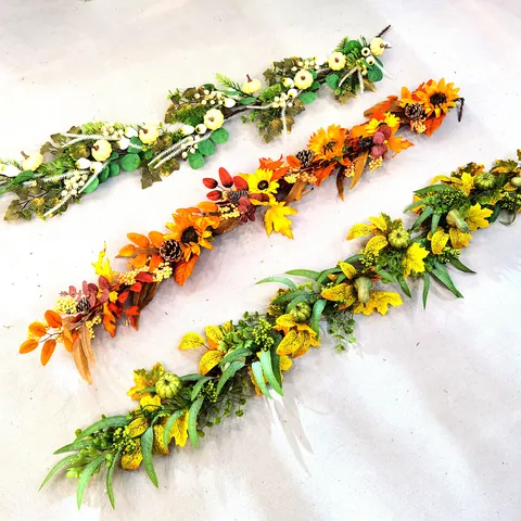Artificial Autumn Garland White Pumpkin Maple Leaf Sunflower Pinecone For Thanksgiving Halloween Wedding Home Table Decor