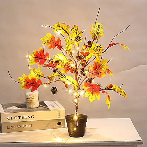 LED Halloween Thanksgiving Esdoornblad Boom Met Pompoen Dennenappel Kunstmatige Herfstboom Licht Voor Tafel Decoratie Thuis