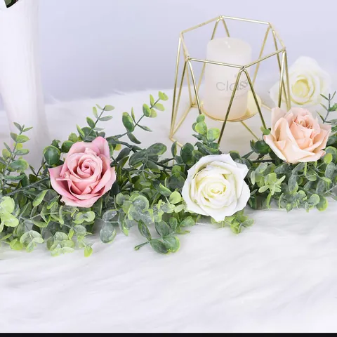 Artificial Eucalyptus Garland With Silk Roses Hanging Vine For Wedding Party Home Wall Decoration Nordic Greenery Decor