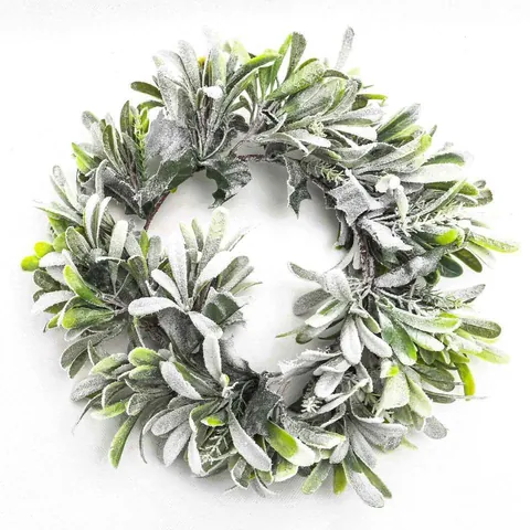 Artificial Flocked Rabbit Ear Leaf Christmas Wreath Green White Snow Frost Garland For Front Door Holiday Decoration