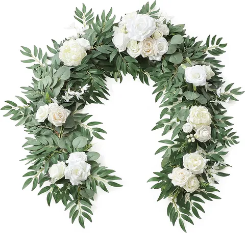 Artificial Rose Eucalyptus Garland Silk Flower Vine Table Runner Greenery For Wedding Arch Home Party Garden Decoration Romantic Floral Hanging Plant