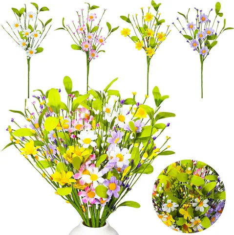 Tallos de Margaritas Artificiales de Tela de Seda Flores Silvestres Falsas Para Decoración de Casa Jardín Boda Fiesta Estilo Pastoral Arreglo Floral