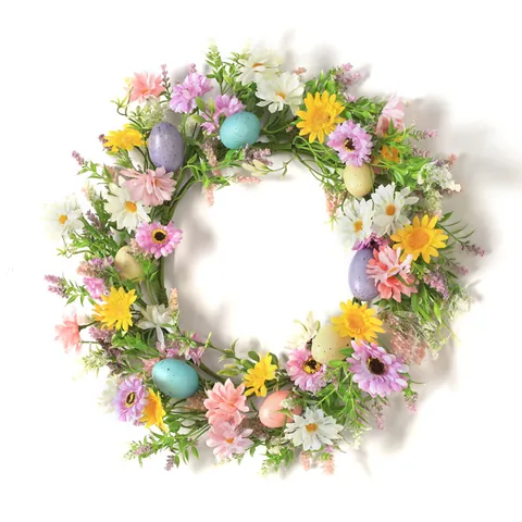 Easter Wreath With Artificial Silk Flowers And Spotted Eggs Spring Front Door Wreath Decoration Home Decor Floral Wreath