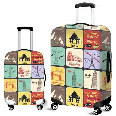 Elastic Travel Luggage Cover Landmark Printed Suitcase Protector Dustproof Luggage Bag Cover For 18-32 Inch Suitcase