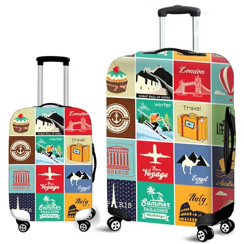 Elastic Travel Luggage Cover Landmark Printed Suitcase Protector Dustproof Luggage Bag Cover For 18-32 Inch Suitcase