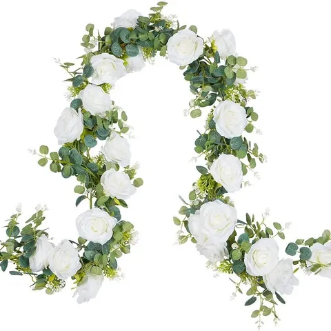 Artificial Rose Eucalyptus Garland Hanging Flower Vine For Wedding Backdrop Arch Home Party Garden Decoration Satin Flower