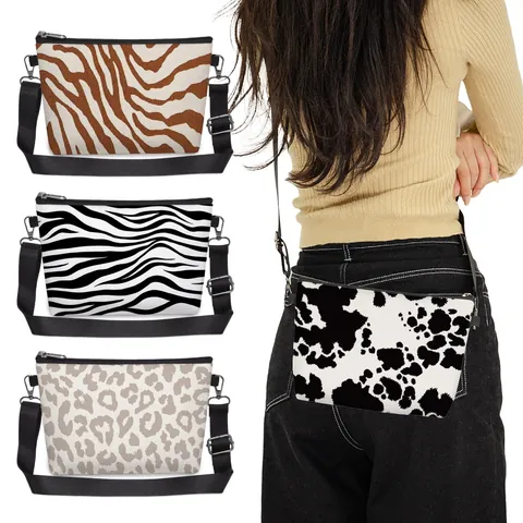 Women Fashion Felt Animal Print Shoulder Bag Leopard Zebra Cow Pattern Crossbody Bag Water Repellent Daily Commuting Large Capacity Bag