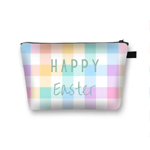 Damen Easter Kosmetiktasche Polyester Toilettentasche Aufbewahrungsbeutel mit Reißverschluss Bedruckte Hasen-Ei-Muster für Reise Alltag