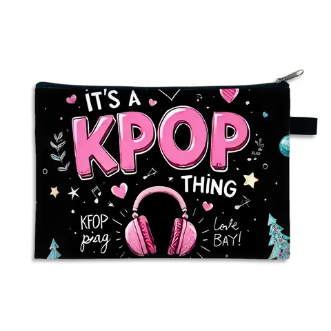 Porte-monnaie Portable en Polyester à Thème K-Pop avec Fermeture Éclair Sac de Rangement Maquillage Grande Capacité Organisateur de Voyage pour Fans