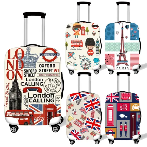 Elastic Luggage Cover Suitcase Protector Travel Bag Cover London Paris Theme Dustproof Wear Resistant Fits 18-32 Inch Case