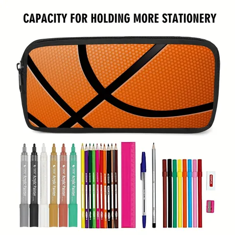 Grote Capaciteit Basketbal Patroon Etui Polyester Rits Briefpapier Tas Voor Jongens Meisjes School Studenten Kantoorbenodigdheden