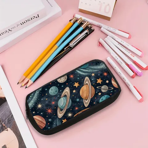 Astuccio Spazio Galassia Sistema Solare Grande Capacità Poliestere Organizzatore di Cancelleria Custodia con Cerniera per Studenti Scuola Ufficio