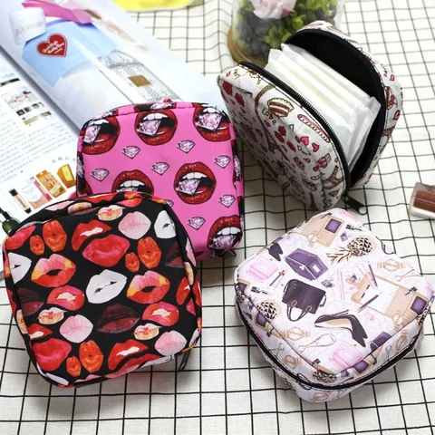 Portable Mini Sanitary Napkin Storage Bag Polyester Zipper Multi-functional Makeup Lipstick Pouch For Women Daily Travel Use