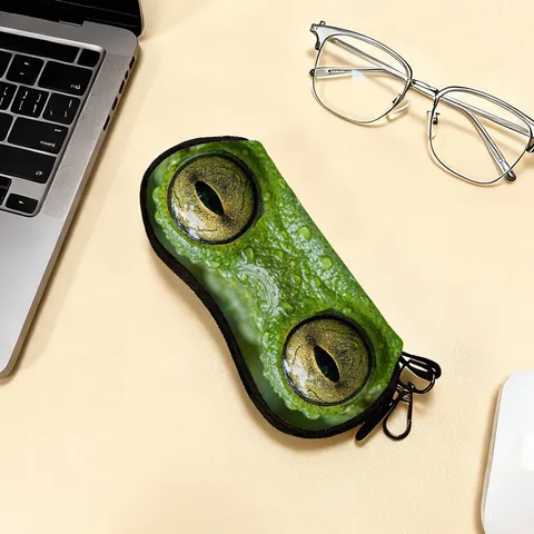 Animal Eyes Print Portable Eyeglass Pouch Soft Felt Sunglasses Storage Bag Zipper Protective Case With Carabiner For Outdoor Travel