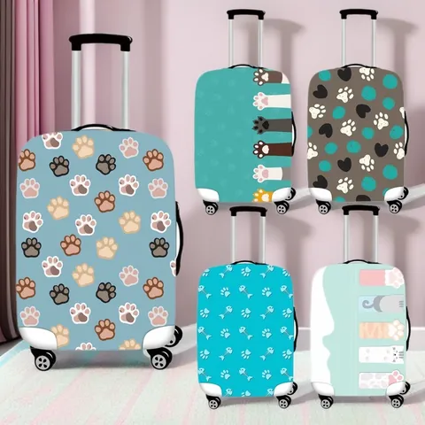Elastic Luggage Cover Suitcase Protector Anti-Scratch Dustproof Travel Case Sleeve Cartoon Cat Paw Pattern 18-32 Inch