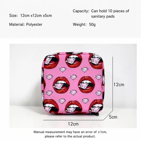 Sac de Rangement pour Serviettes Hygiéniques en Polyester pour Femmes Pochette Carrée avec Fermeture Éclair Motif Floral