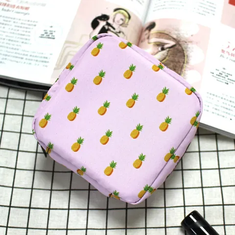 Polyester Sanitary Napkin Storage Bag For Women Square Menstrual Pad Pouch With Zipper Floral Pattern Travel Period Bag