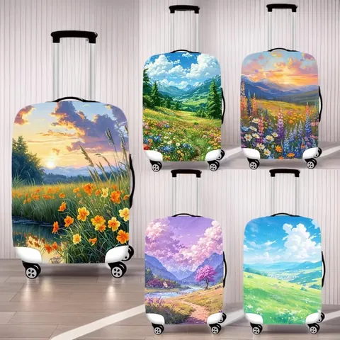 Elastic Luggage Cover Protector Scenic Oil Painting Landscape Travel Suitcase Dustproof Sleeve For Trolley Case