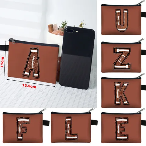 Portamonete Portatile con Cerniera Lettera Tema Football Americano Mini Portafoglio in Poliestere Borsa Stoccaggio Portachiavi Per Viaggi Quotidiani Unisex