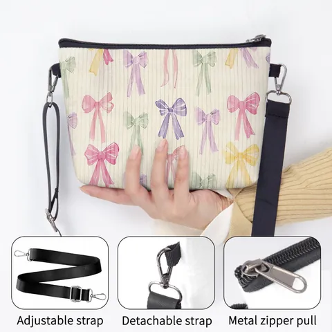 Women Bowknot Print Felt Shoulder Bag Fashion Mini Square Crossbody Bag With Adjustable Strap Water Repellent Handbag