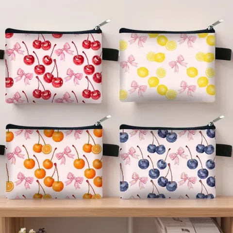 Μίνι Πορτοφόλι Κερμάτων Pixel Art Fruit Με Φερμουάρ Φορητή Τσάντα Αποθήκευσης Από Πολυεστέρα Για Κέρματα Κλειδιά Γυναικών