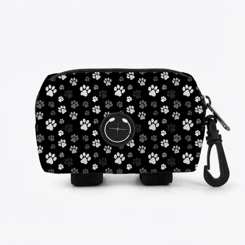 Portable Dog Poop Bag Dispenser Polyester Canvas Waste Bag Holder With Carabiner Magic Tape For Outdoor Walking Dog