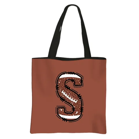 Grand Sac Cabas en Polyester pour Femmes Étudiantes Décontracté Sac de Courses Réutilisable Lettre de Football Américain Imprimé de Monuments Sac à Épaule