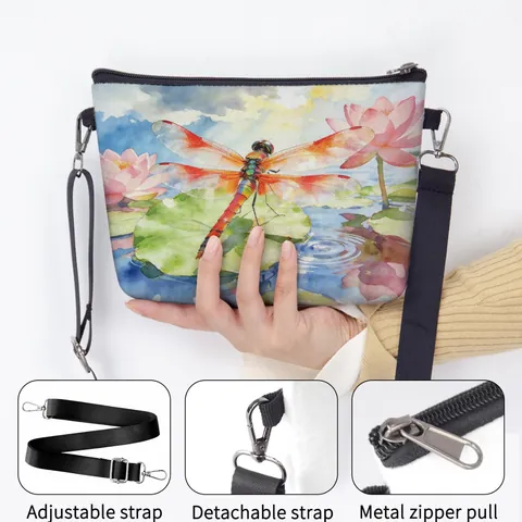 Borsa a Tracolla in Feltro con Stampa Libellula ad Acquerello Donna Grande Capacità Impermeabile Tracolla Regolabile Rimovibile