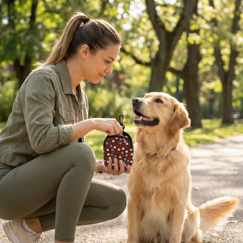 Portable Pet Dog Treat Pouch Floral Paw Print Canvas Small Training Bag With Swivel Hook Zipper Closure For Outdoor Walking