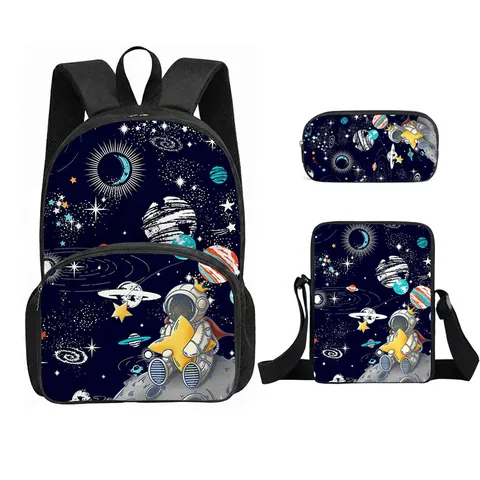 Kinder Cartoon Weltraum Astronaut Schulrucksack Umhängetasche Federmäppchen Trio Große Kapazität Schultasche Für Jungen Mädchen