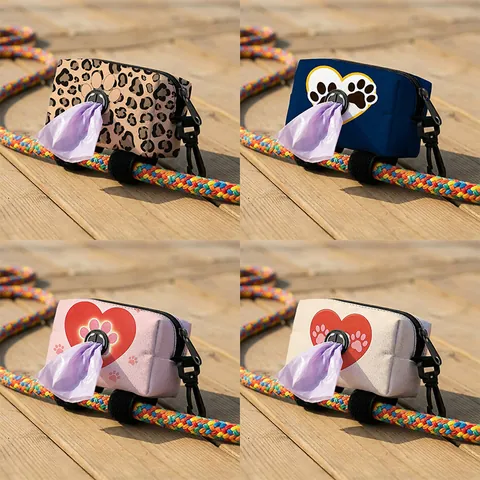 Portable Dog Waste Bag Dispenser Polyester Pet Poop Bag Holder With Hook Magic Tape For Outdoor Walking Travel Accessaries