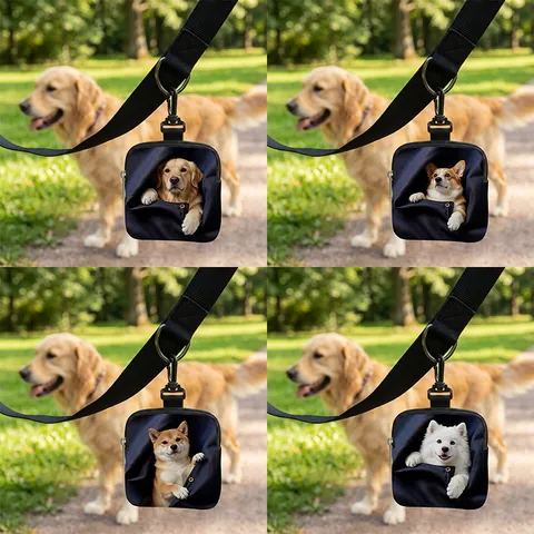 Draagbare Hondentraining Beloningstasje Polyester Huisdiervoeding Zakje Met Haak Ritssluiting Cartoon Huisdier Hond Print Mini Opbergtas