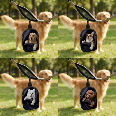 Draagbare Hondentraining Beloningstasje Polyester Huisdiervoeding Zakje Met Haak Ritssluiting Cartoon Huisdier Hond Print Mini Opbergtas