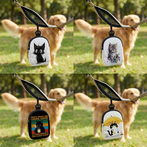 Portable Pet Dog Training Bag Polyester Snack Pouch Cat Pattern Outdoor Walking Dog Food Treat Bag With Carabiner Clip