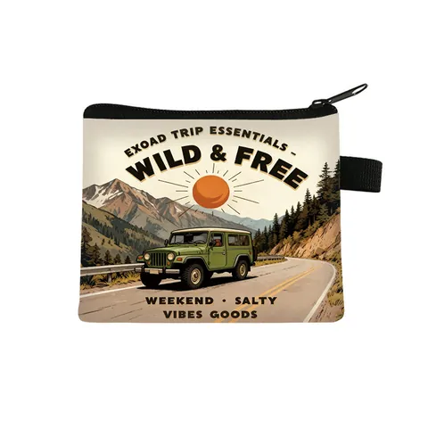 Retro Car Mini Coin Purse Portable Polyester Zipper Storage Bag For Kids Women Travel Outdoor Adventure Small Wallet