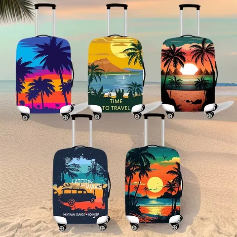 Elastic Luggage Cover Suitcase Protector Dustproof Travel Case Cover Tropical Beach Barcelona Scenery Print For Travel