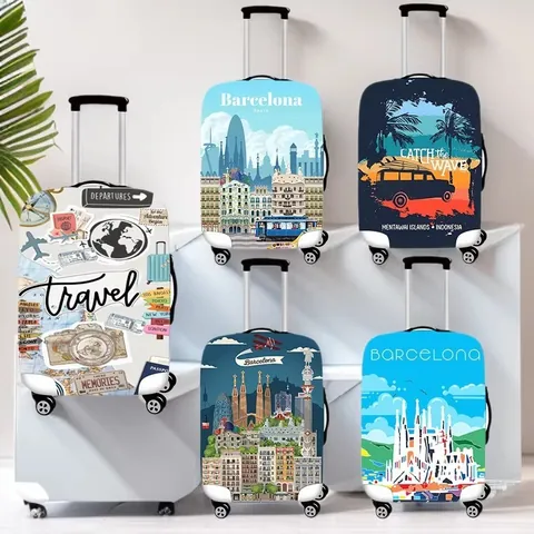 Elastic Luggage Cover Suitcase Protector Dustproof Travel Case Cover Tropical Beach Barcelona Scenery Print For Travel