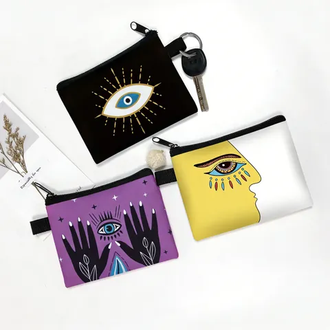 Mini Monedero Con Estampado De Ojo Turco Mano De Fátima De Poliéster Con Cremallera Bolsa De Almacenamiento Cartera Pequeña Portátil Para Efectivo Llaves Tarjetas Bolso Organizador De Viaje Para Mujer